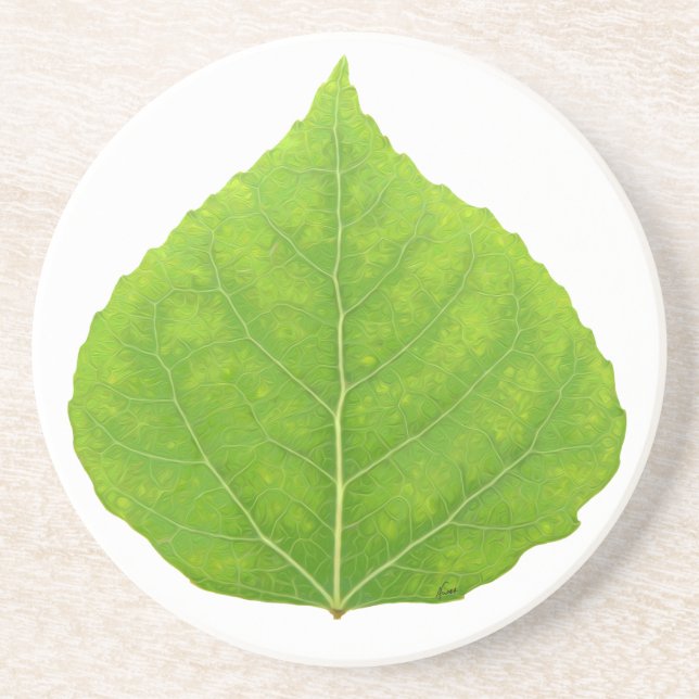 Green Aspen Leaf #11 Coaster (Front)