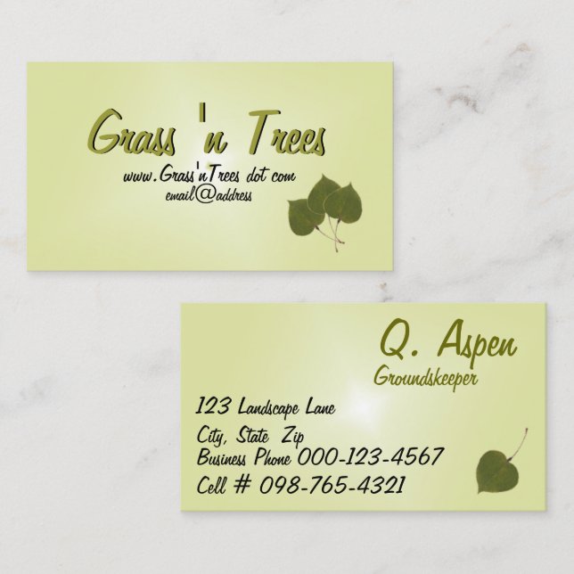 Green Aspen Leaves Lawn Care Services  Business Card (Front/Back)