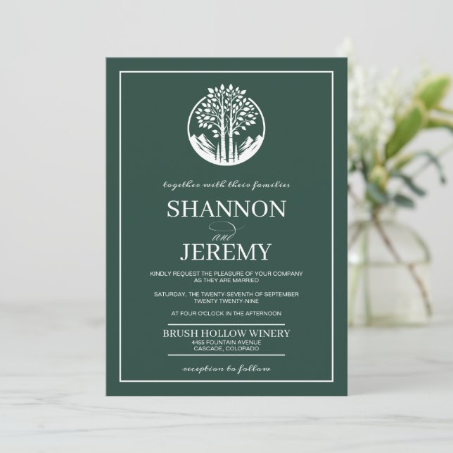 Green Aspen Tree Wedding Invitation (Standing Front)