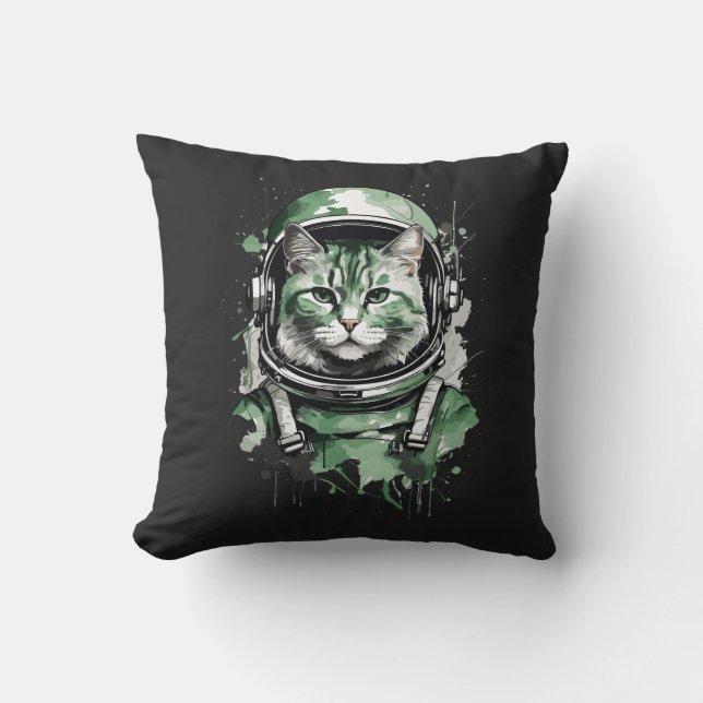 Green Astronaut Cat Splash Cushion (Front)