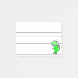 Green Astronaut Dinosaur Drawing Lined 4x3 Post-it Notes