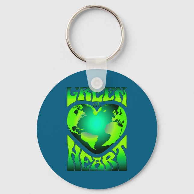 Green At Heart Eco Environmentally Friendly Retro  Key Ring (Front)