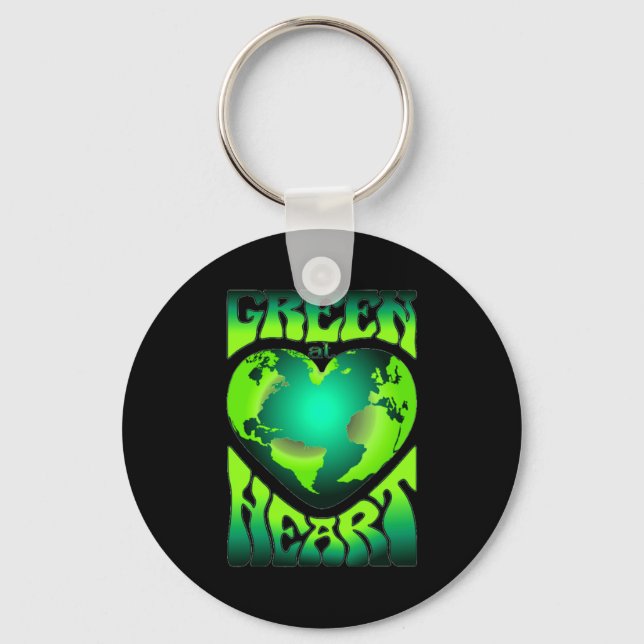 Green At Heart Eco Environmentally Friendly Retro  Key Ring (Front)