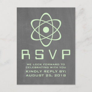 Green Atomic Chalkboard RSVP Postcard