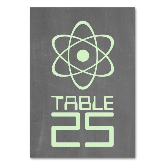 Green Atomic Chalkboard Table Card (Front)