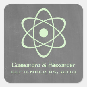 Green Atomic Chalkboard Wedding Stickers