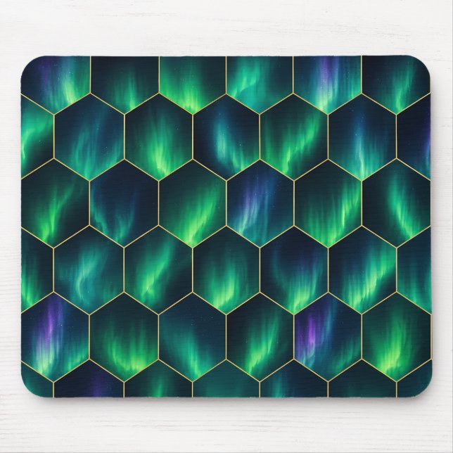 Green Aurora Borealis Hexagon Pattern Mouse Mat (Front)