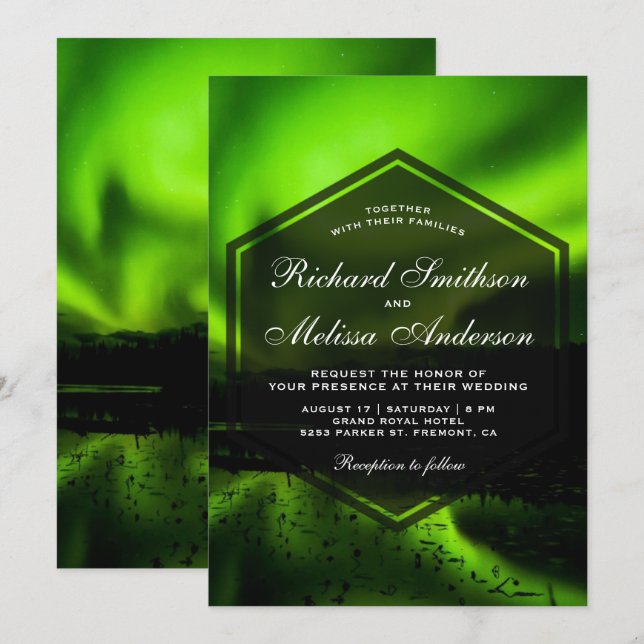 Green Aurora Northern Lights Wedding Invitation (Front/Back)