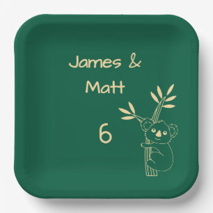 Green Australian Animals Twin 6th Birthday Paper Plate