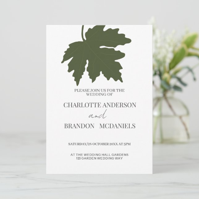 Green Autumn Maple Leaf Wedding Invitation (Standing Front)
