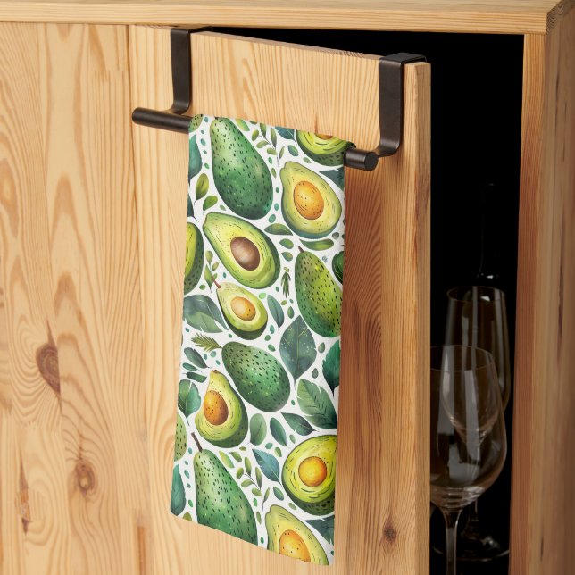 Green Avocado and Herb Kitchen Towel  (Thirds Fold)