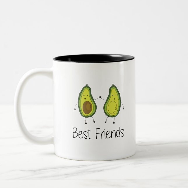 Green Avocado Cartoon Friendship Image Friend Art  Two-Tone Coffee Mug (Left)