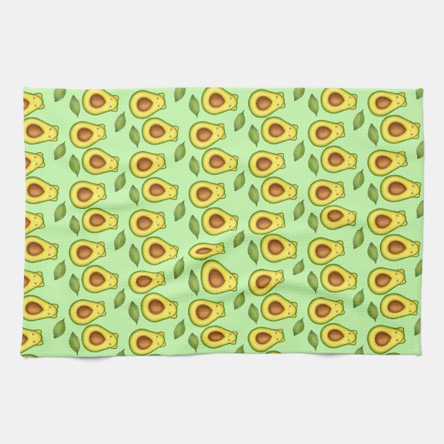 Green Avocado Cat  Tea Towel (Horizontal)
