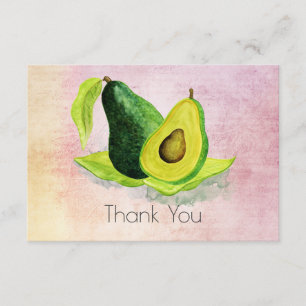 Green Avocado Fruit in Watercolors Thank You Card