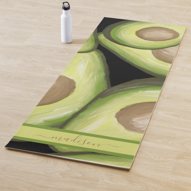  Green Avocado Pattern Personalised Name Yoga Mat (In Situ)