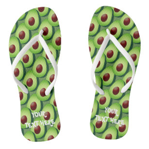 Green avocado print beach flipflops for vegetarian