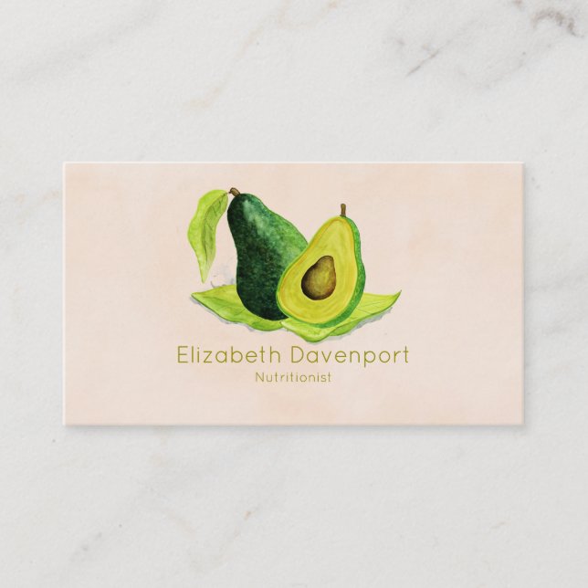 Green Avocado Still Life Fruit in Watercolors Business Card (Front)