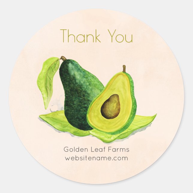 Green Avocado Still Life Fruit Thank You Classic Round Sticker (Front)