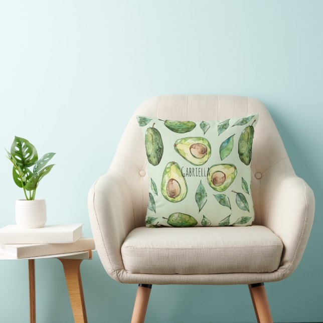Green Avocados & Leaves Cushion (Chair)