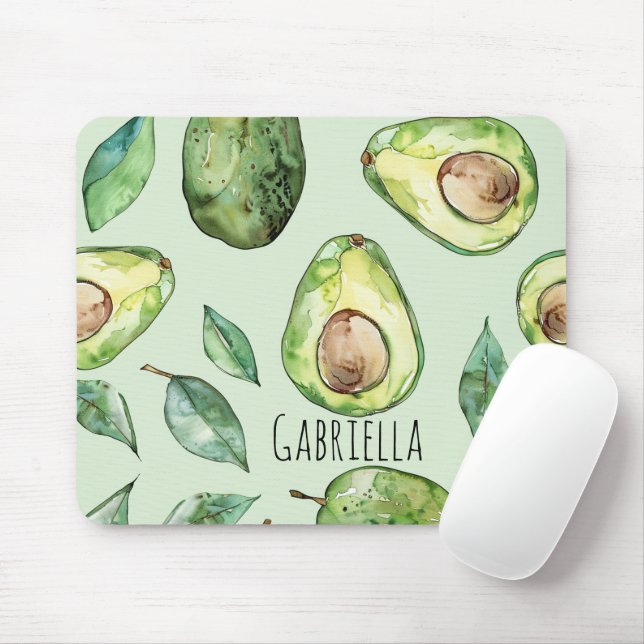 Green Avocados & Leaves Mouse Mat (With Mouse)