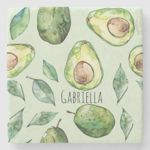 Green Avocados & Leaves Stone Coaster