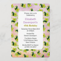 Green Avocados Watercolor Pattern Birthday Invite