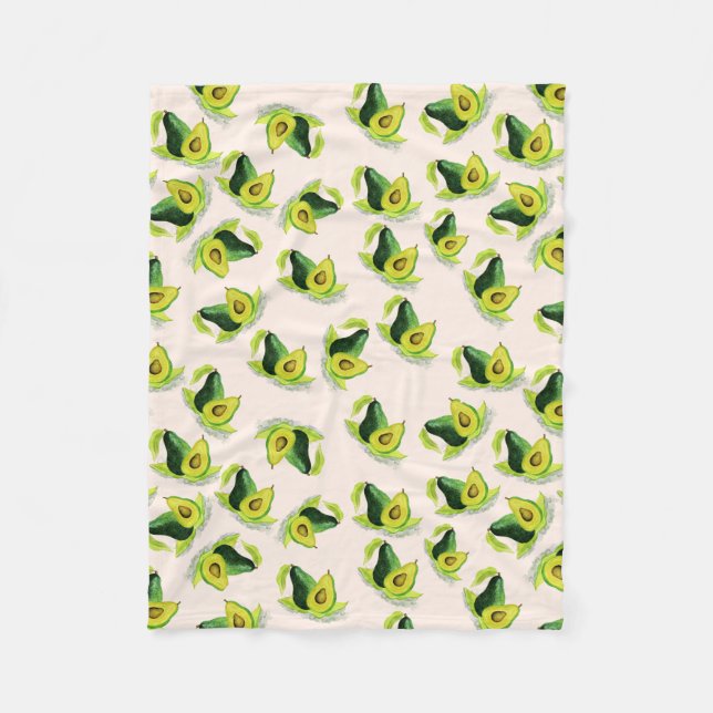 Green Avocados Watercolor Pattern Fleece Blanket (Front)