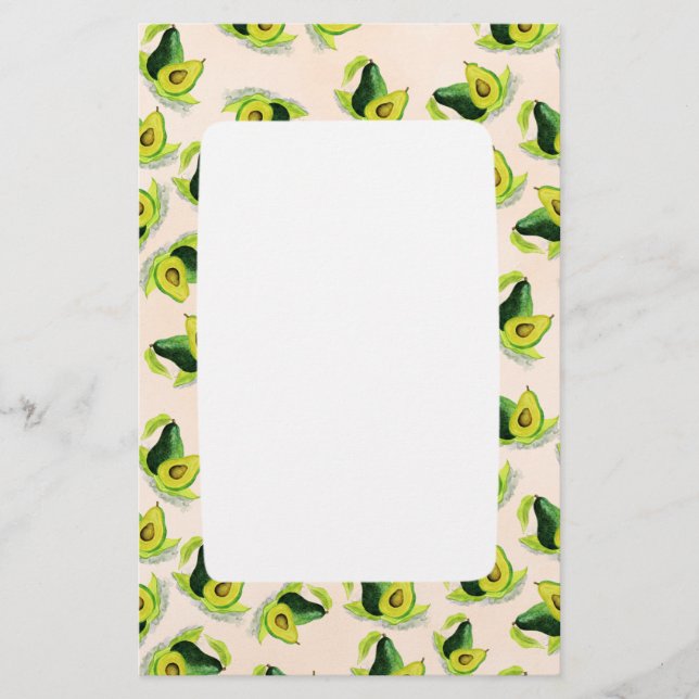 Green Avocados Watercolor Pattern Stationery (Front)