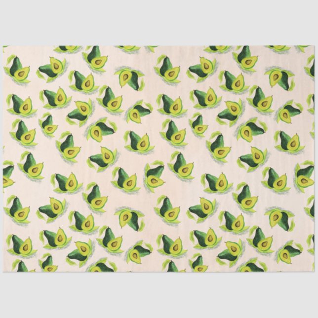Green Avocados Watercolor Pattern Tissue Paper (Front)