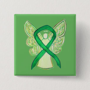 Green Awareness Ribbon Angel Custom Art Pins