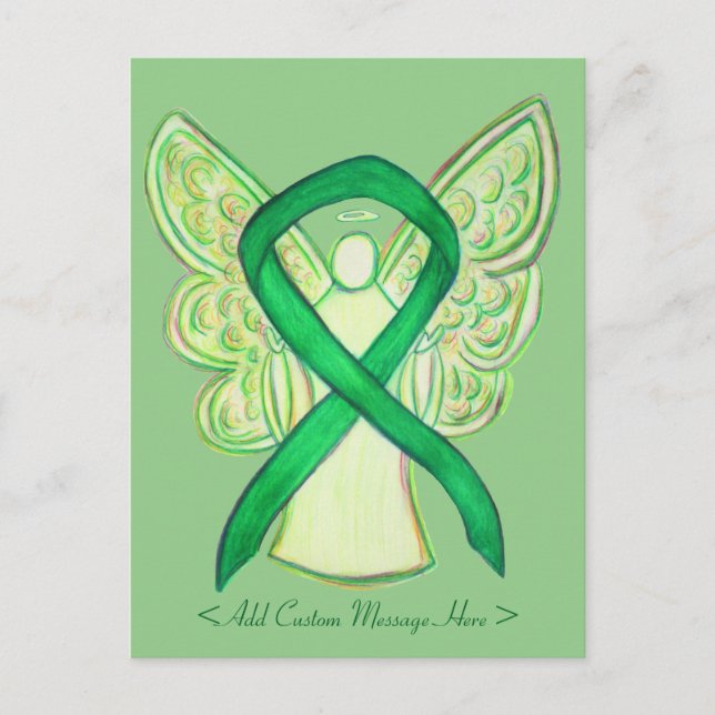 Green Awareness Ribbon Angel Custom Postcard (Front)
