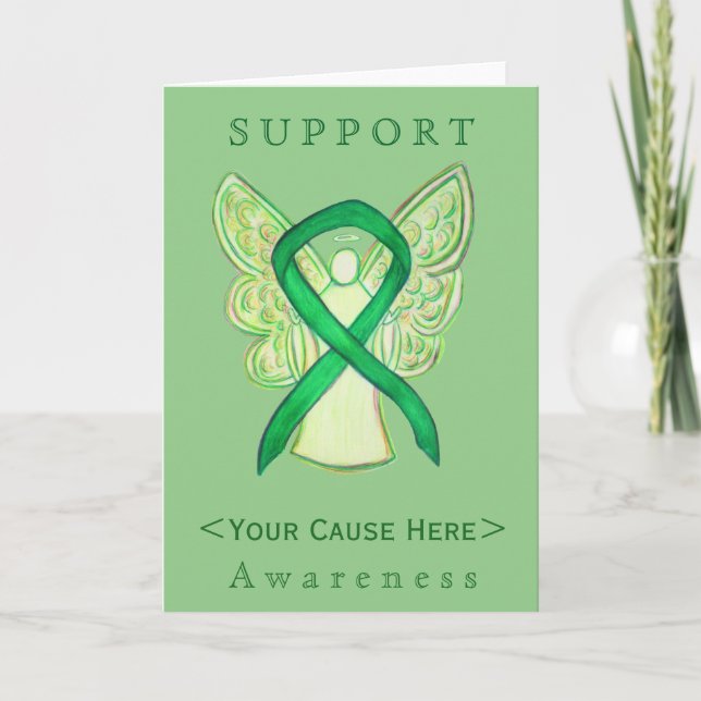 Green Awareness Ribbon Angel Customised Card (Front)