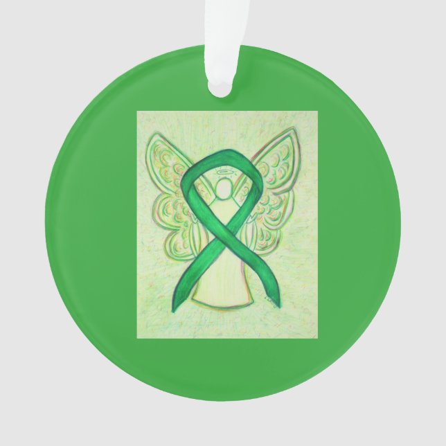 Green Awareness Ribbon Angel Customised Ornaments (Front)