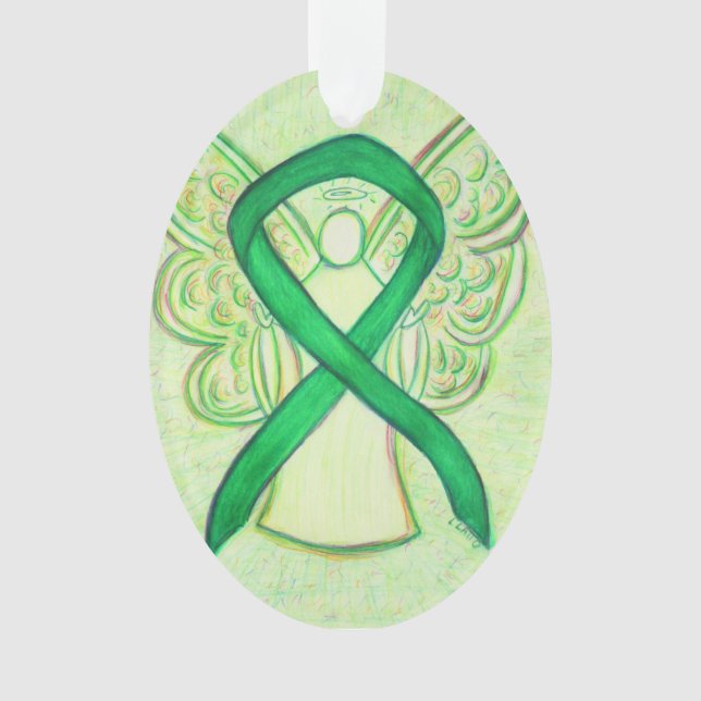Green Awareness Ribbon Angel Ornament Pendant (Front)