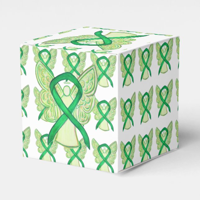 Green Awareness Ribbon Angel Party Favour Boxes (Front Side)