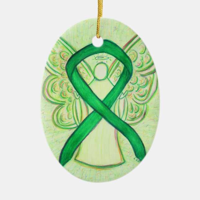 Green Awareness Ribbon Angel Pendant Ornament (Front)