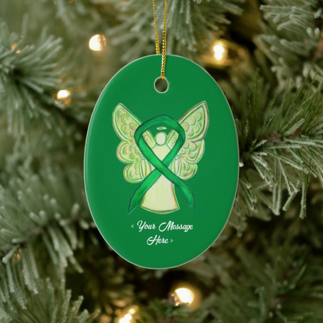 Green Awareness Ribbon Angel Pendant Ornament (Tree)