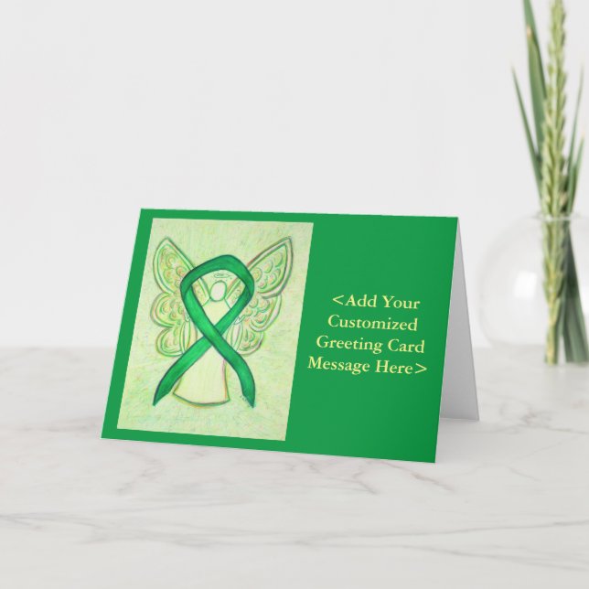 Green Awareness Ribbon Angel Personalised Cards (Front)