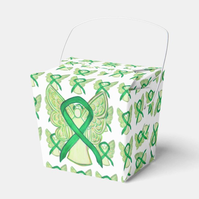 Green Awareness Ribbon Angel Take Out Favour Boxes (Front Side)
