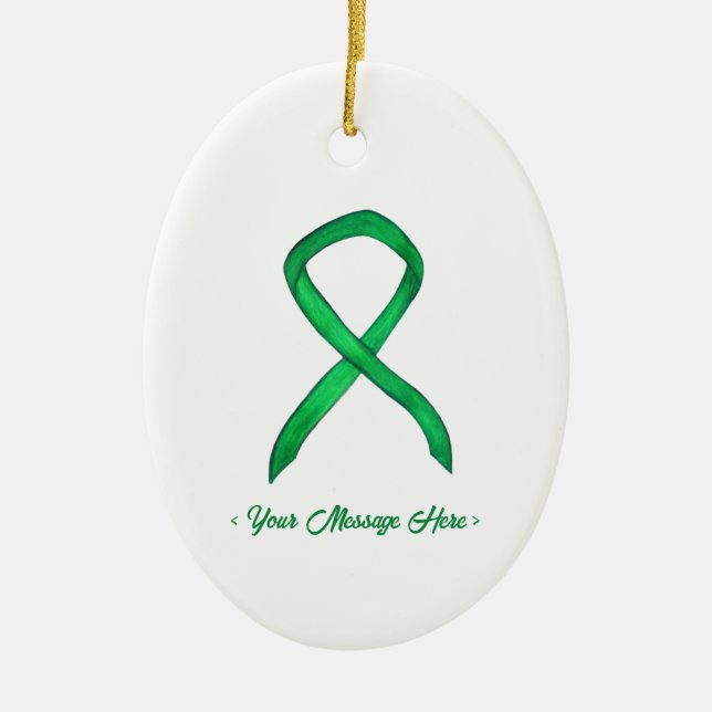 Green Awareness Ribbon Art Custom Pendant Ornament (Front)