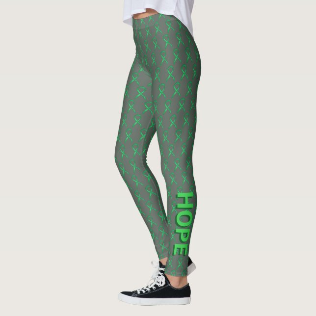 Green Awareness Ribbon Art Custom Words Leggings (Left)