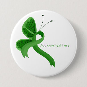Green Awareness Ribbon Butterfly 7.5 Cm Round Badge