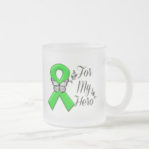 Green Awareness Ribbon For My Hero Frosted Glass Coffee Mug