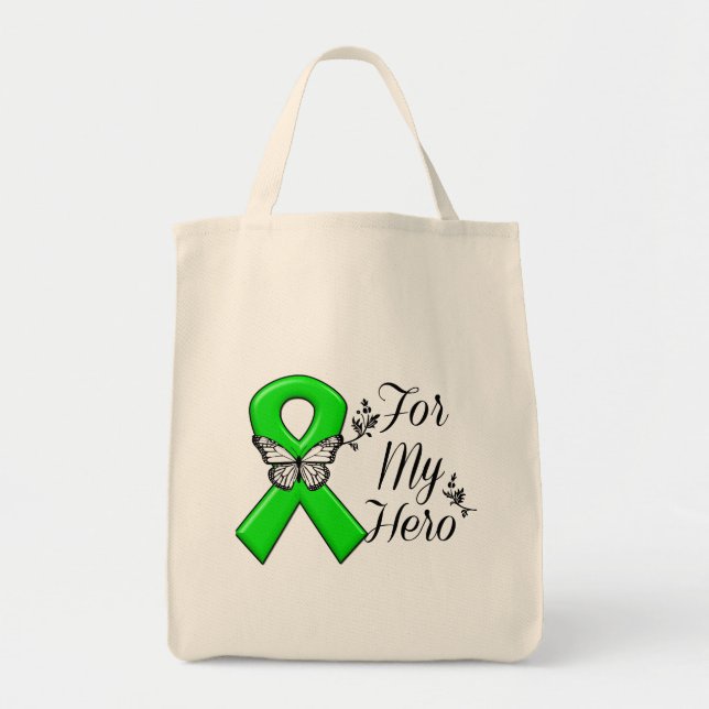 Green Awareness Ribbon For My Hero Tote Bag (Front)