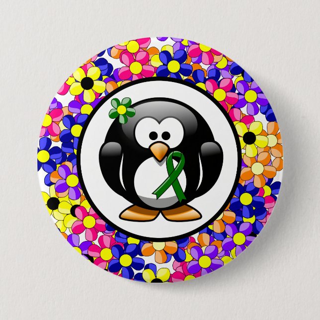 Green Awareness Ribbon Penguin 7.5 Cm Round Badge (Front)
