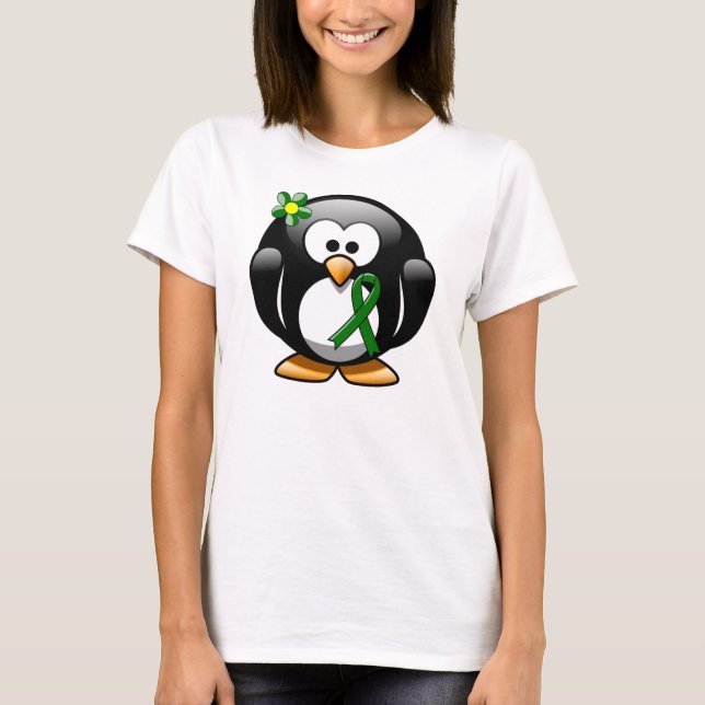 Green Awareness Ribbon Penguin T-Shirt (Front)