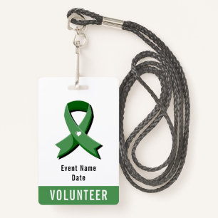 Green Awareness Ribbon White Heart Event ID Badge