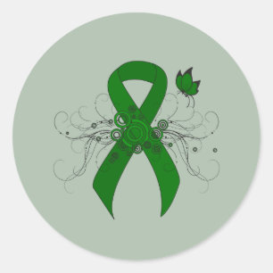Green Awareness Ribbon with Butterfly Classic Round Sticker