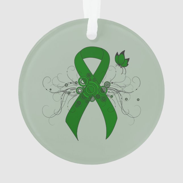 Green Awareness Ribbon with Butterfly Ornament (Back)