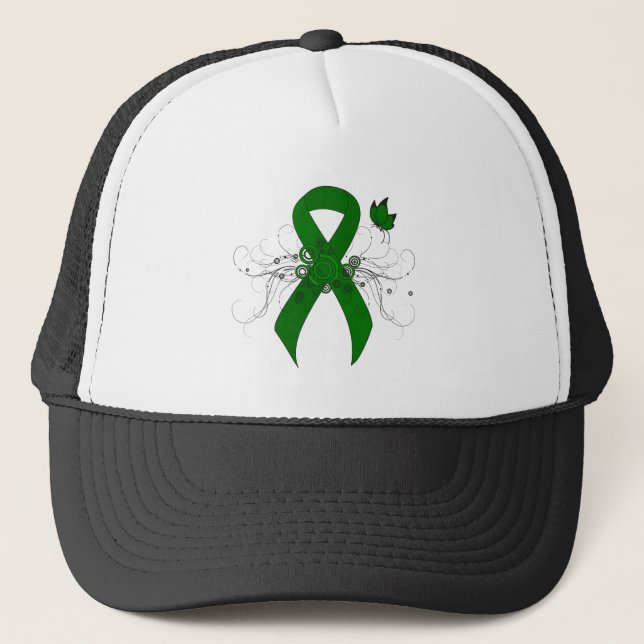 Green Awareness Ribbon with Butterfly Trucker Hat (Front)